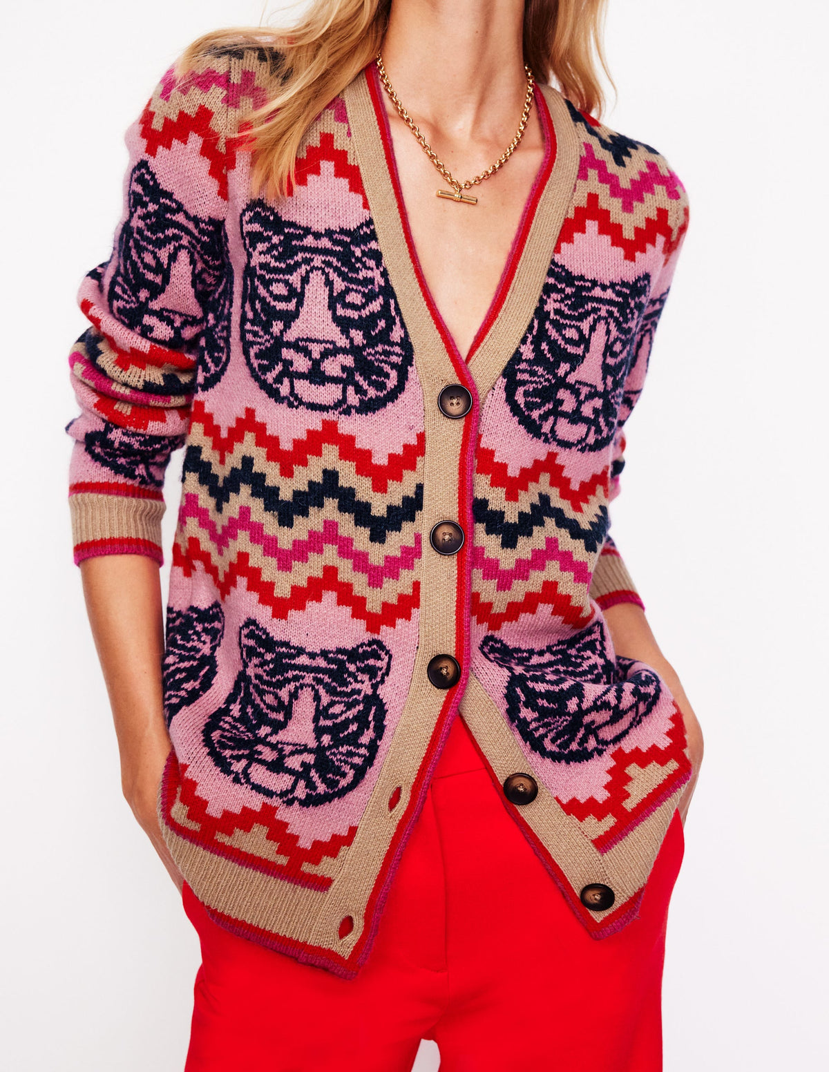 Quinn Boyfriend Cardigan-Multi, Tiger-2