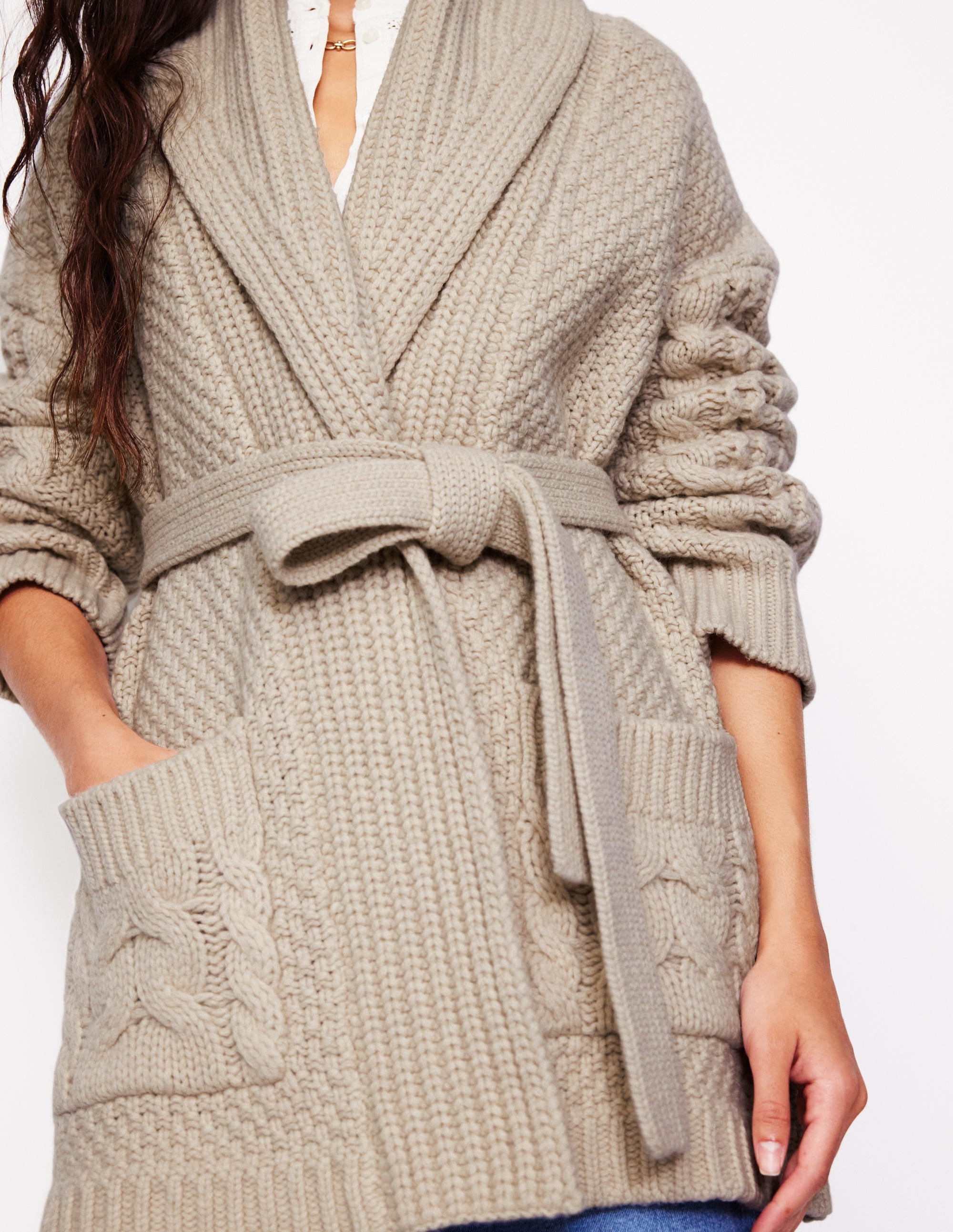 Cable Belted Cardigan-Shearling - Image 2