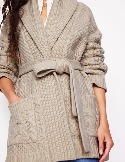 Cable Belted Cardigan-Shearling-2