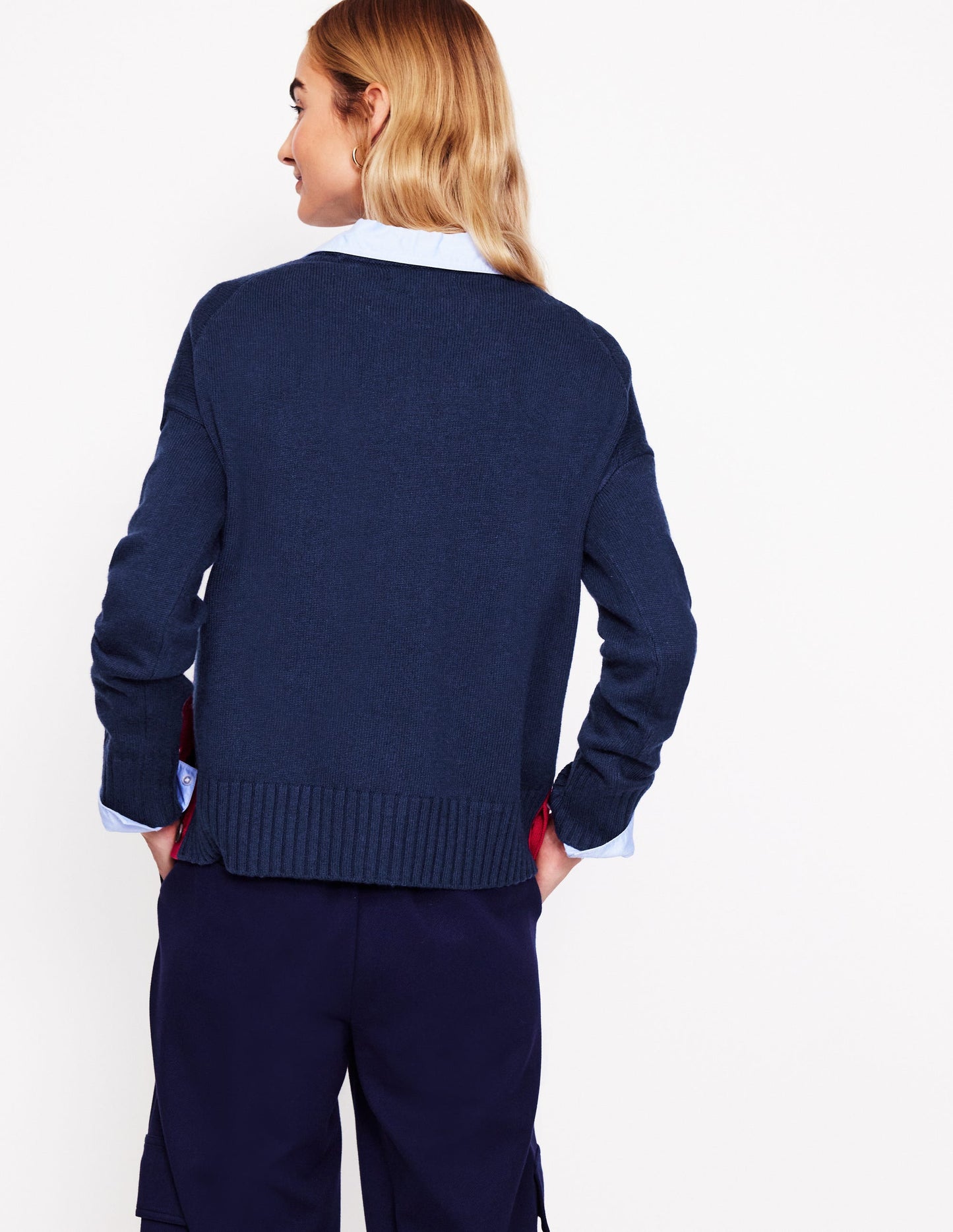 Zia Button Side Jumper-Navy