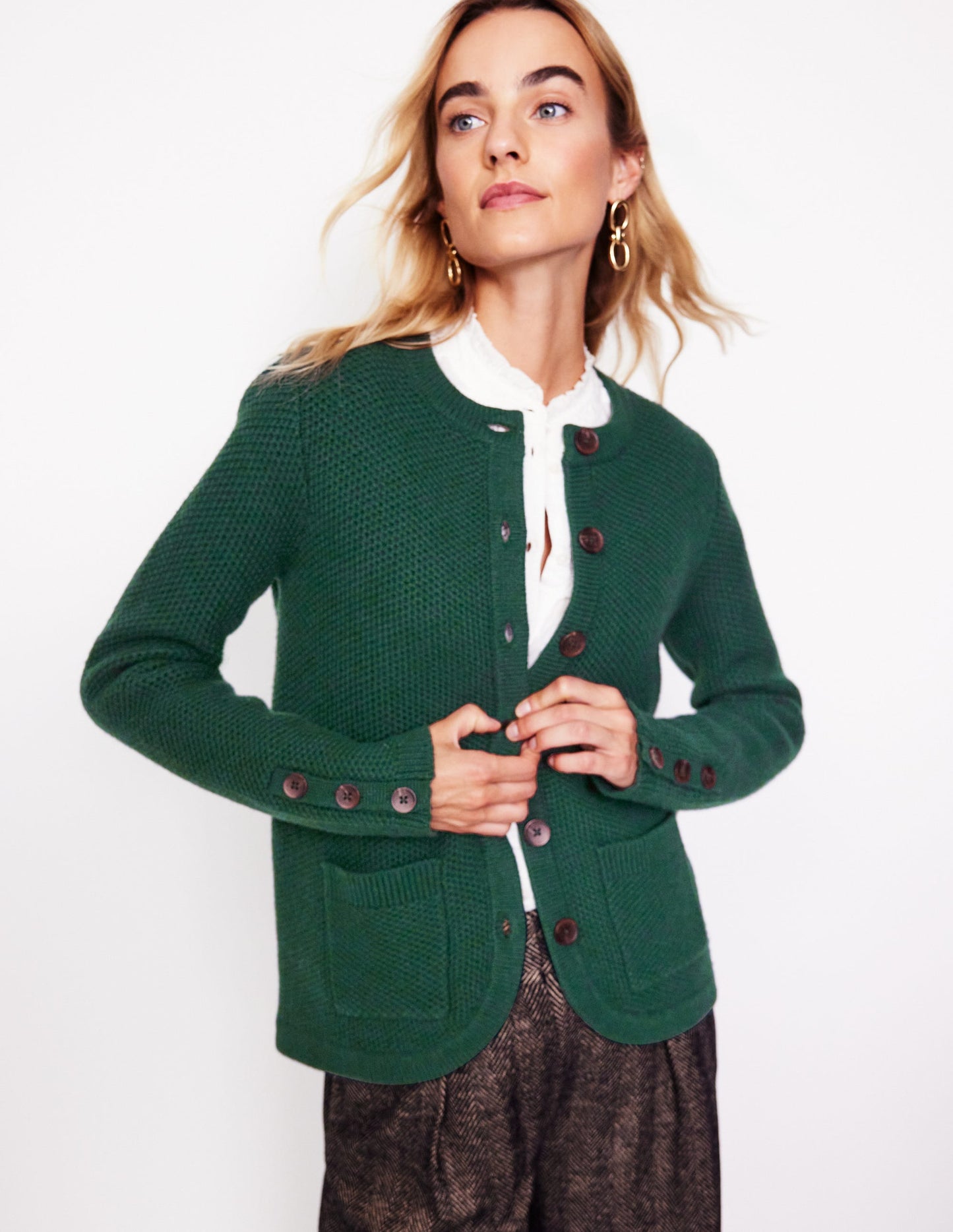 Textured Stitch Cardigan-Dark Cedar Green