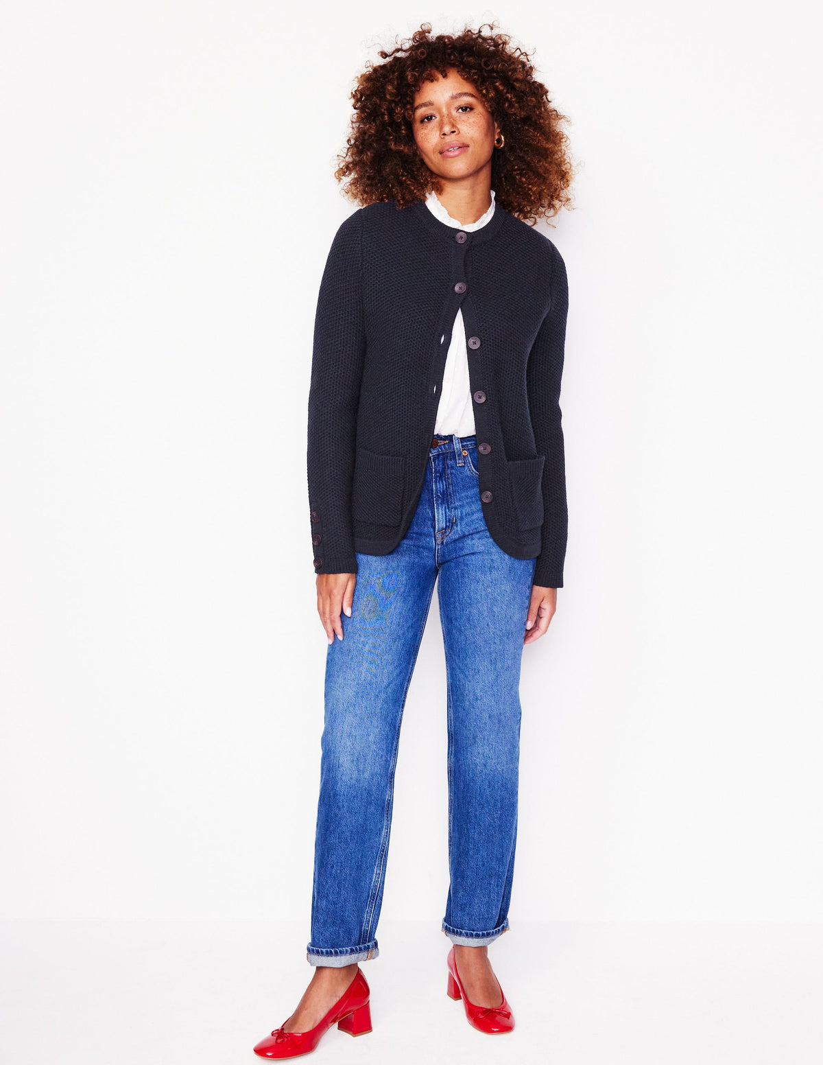 Textured Stitch Cardigan-Navy - Image 1