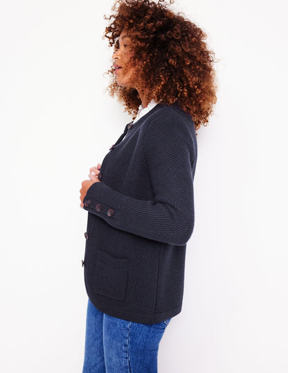 Textured Stitch Cardigan-Navy