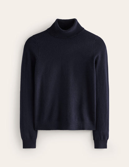 Eva Cashmere Roll Neck Sweater-Navy