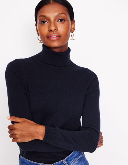 Eva Cashmere Roll Neck Sweater-Navy