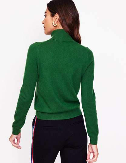 Eva Cashmere Roll Neck Sweater-Pine Green