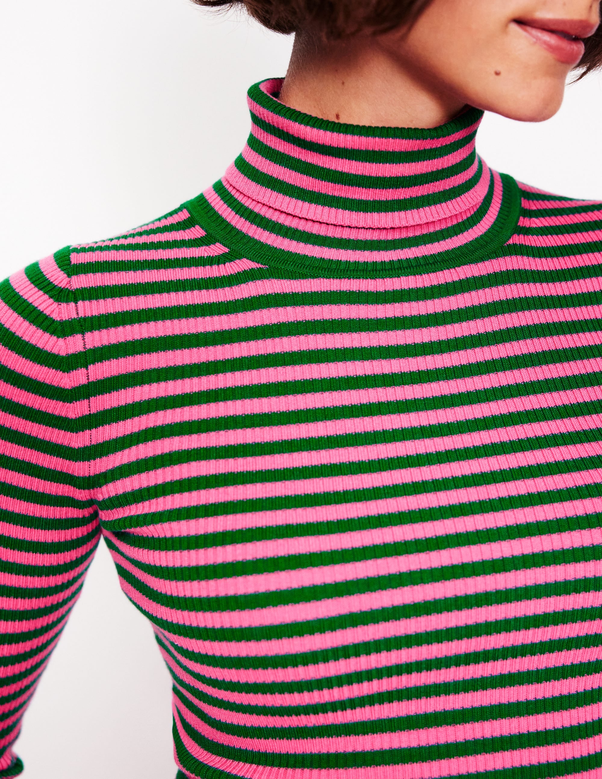 Catriona Roll Neck Jumper-Carmine Rose, Malachite Green - Image 2