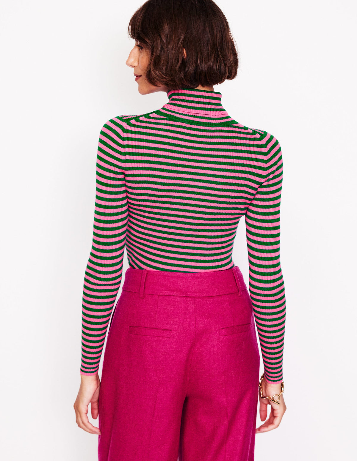 Catriona Roll Neck Jumper-Carmine Rose, Malachite Green - Image 3