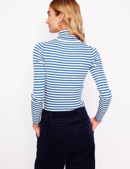 Catriona Roll Neck Jumper-Ivory, Blue Jay