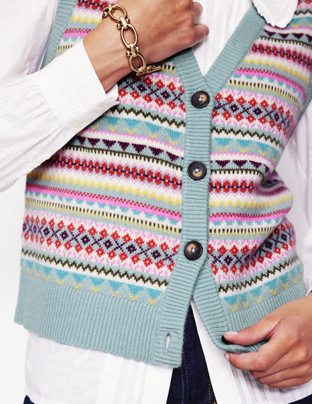 Edie Fair Isle Waistcoat-Blue, Heritage Fair Isle