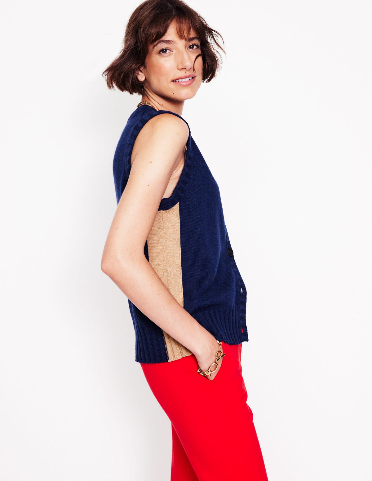 Zia Knitted Waistcoat-Navy - Image 1