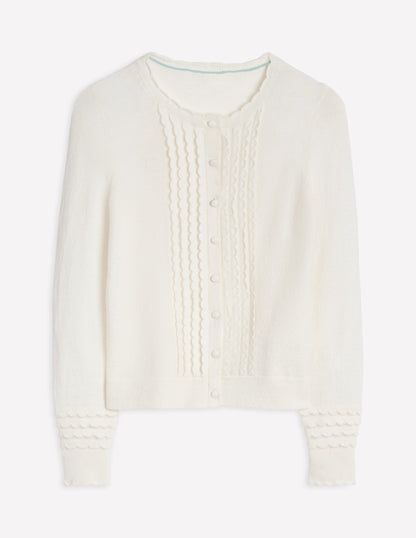 Scallop Sleeve Cardigan-Warm Ivory