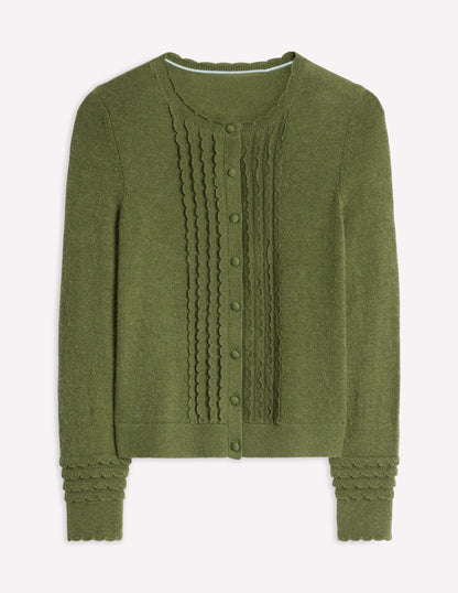 Scallop Sleeve Cardigan-Oregano Green