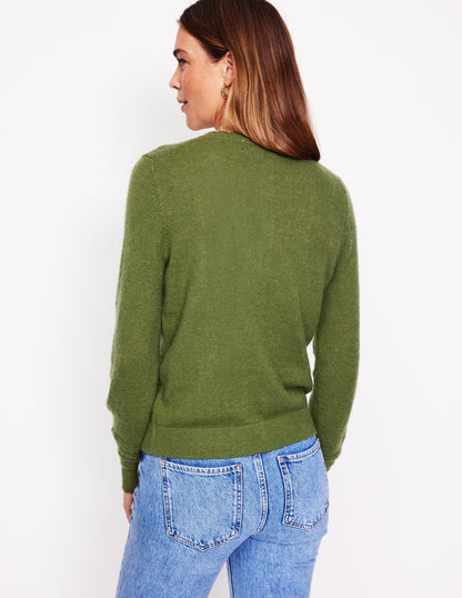 Scallop Sleeve Cardigan-Oregano Green