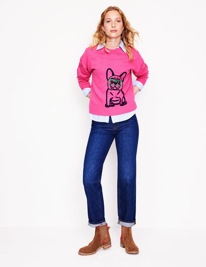 Novelty Embroidered Sweater-Party Pink, Bulldog