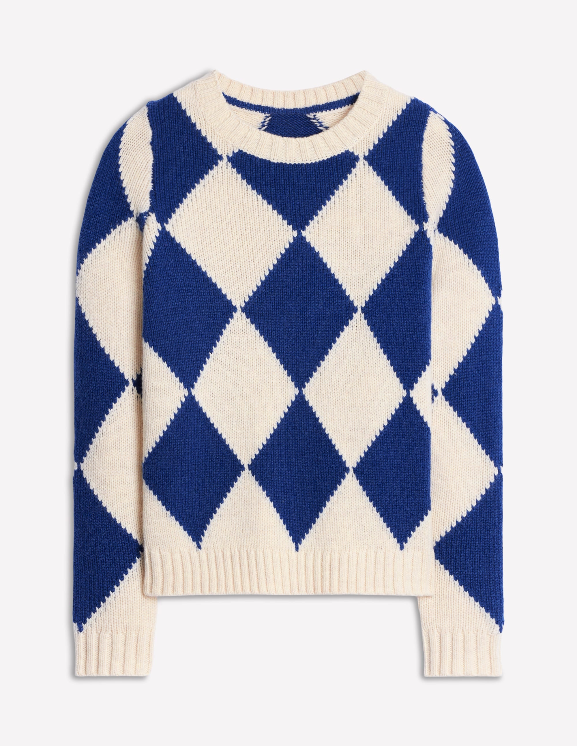 Argyle Crew Neck Sweater-Ecru Marl, Bright Blue - Image 5