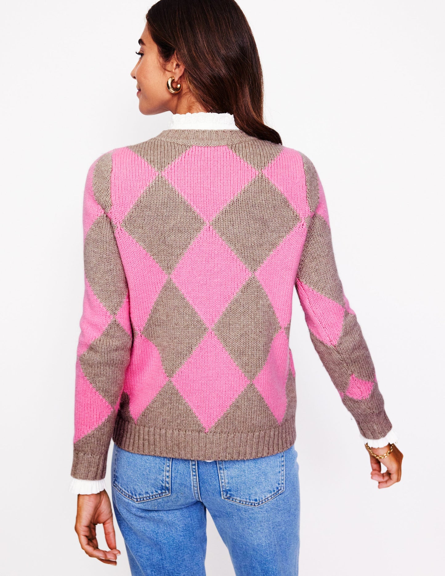 Argyle Crew Neck Sweater-Mink Melange, Pink