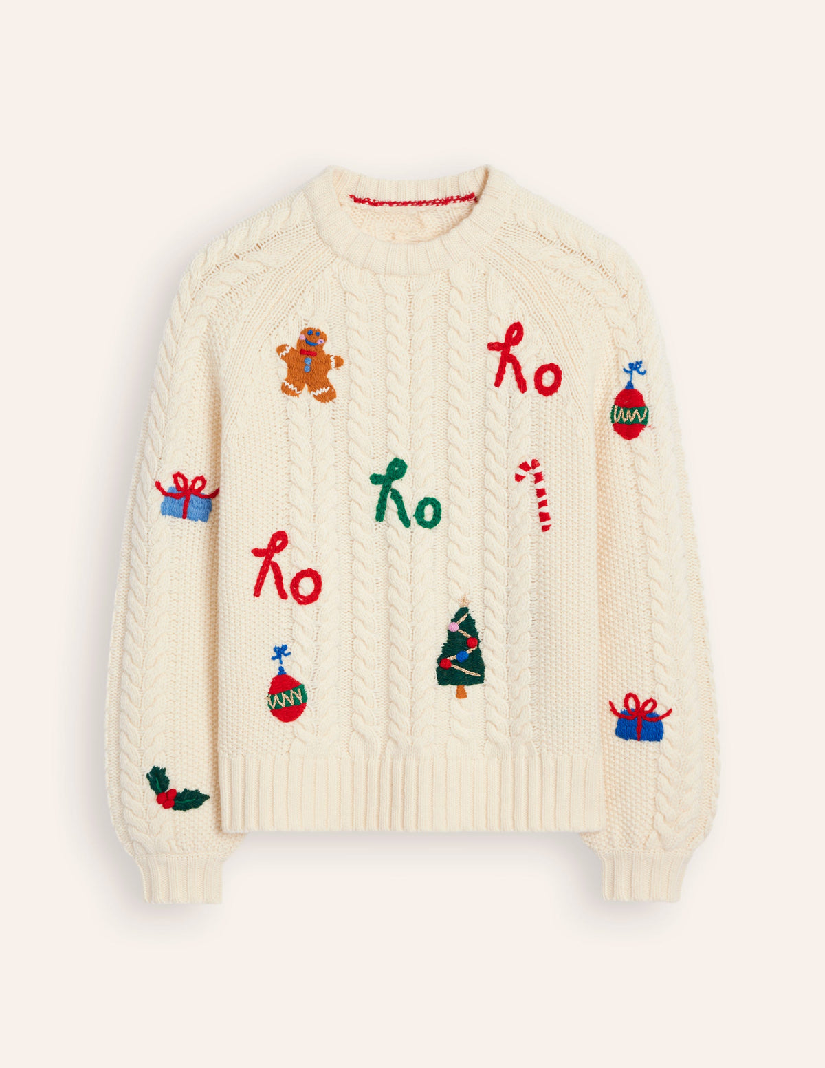 Heritage Cable Sweater-Warm Ivory, Ho Ho Ho - Image 8