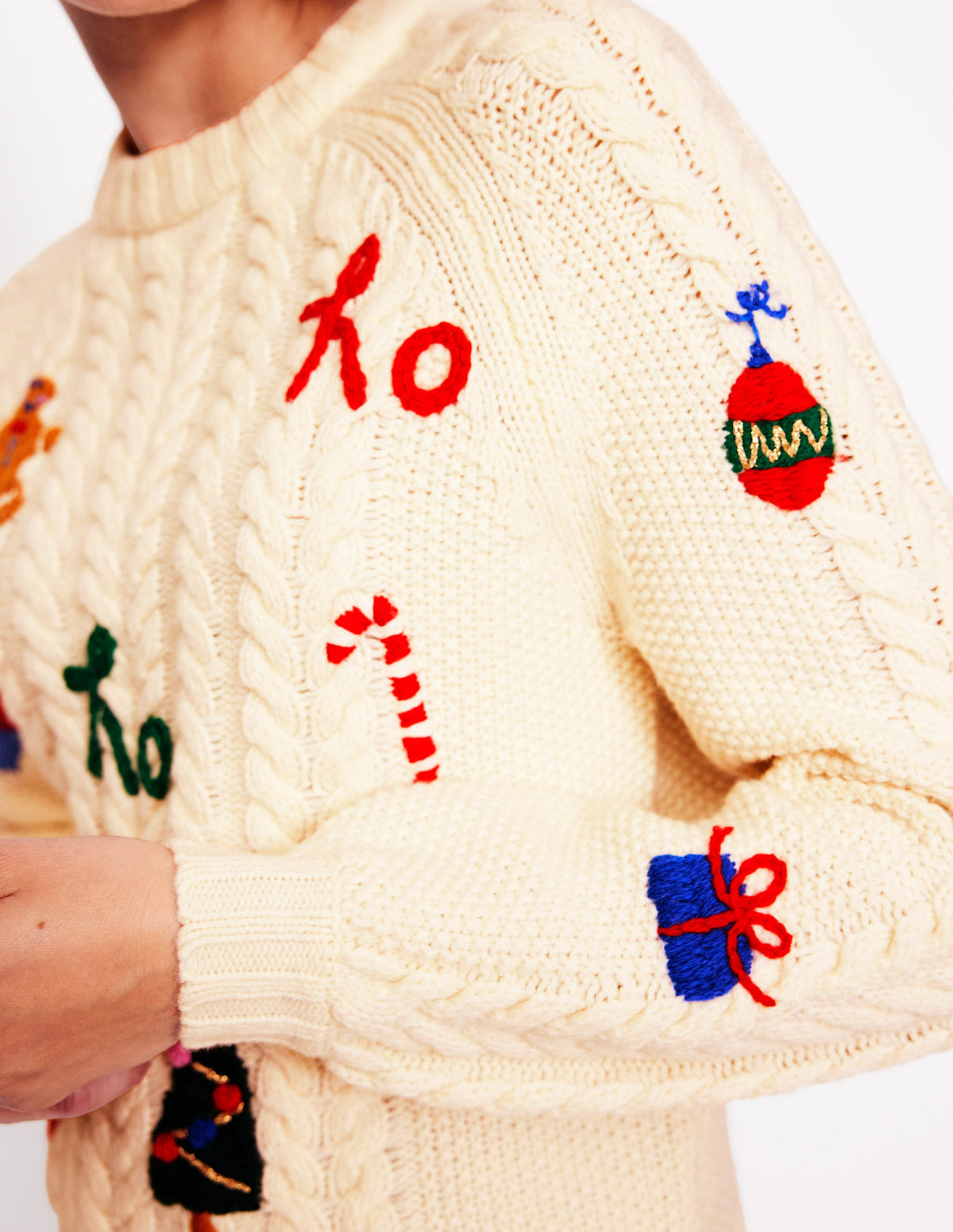 Heritage Cable Sweater-Warm Ivory, Ho Ho Ho - Image 2