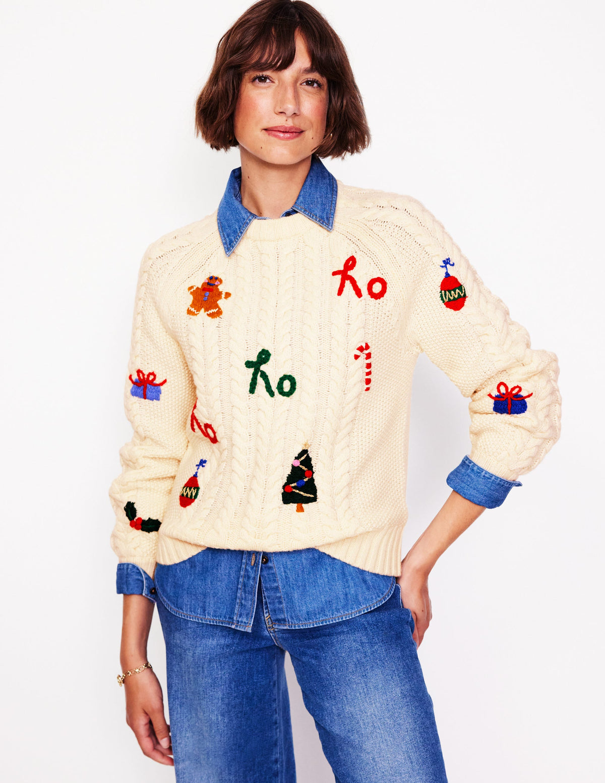 Heritage Cable Sweater-Warm Ivory, Ho Ho Ho-4