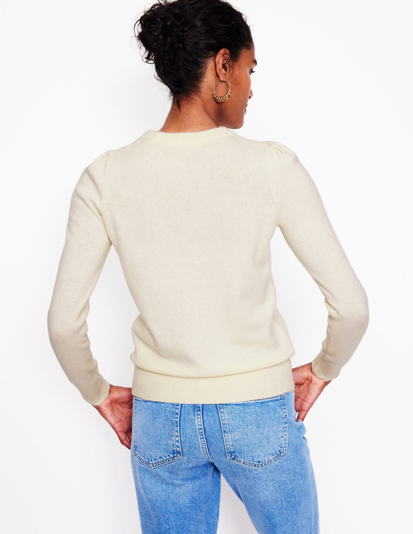 Flower Motif Sweater-Warm Ivory Melange