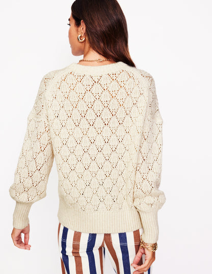 Chunky Pointelle Sweater-Warm Ivory