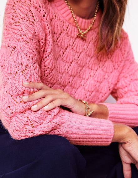 Chunky Pointelle Sweater-Old Rose Pink