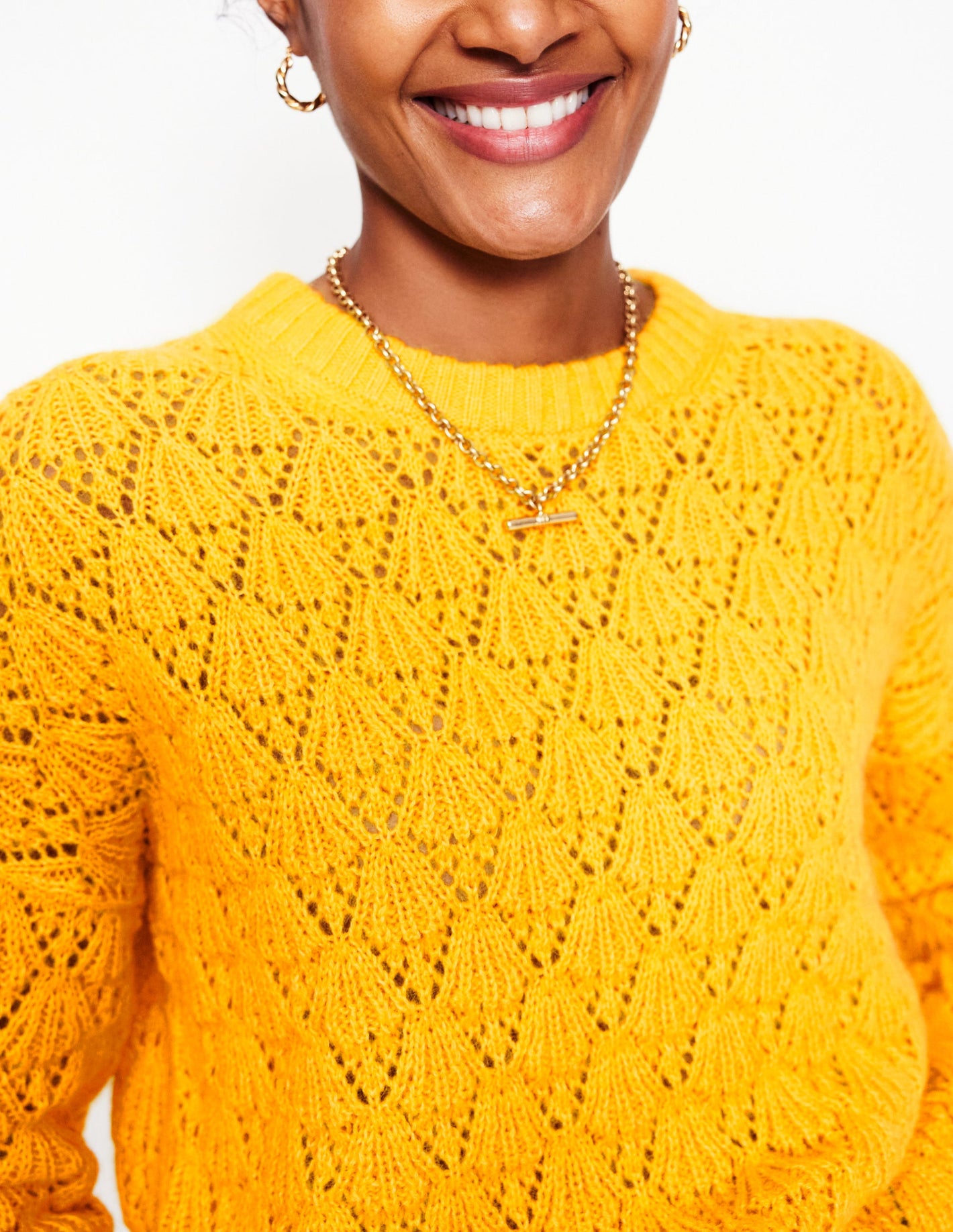 Chunky Pointelle Sweater-Pineapple Yellow