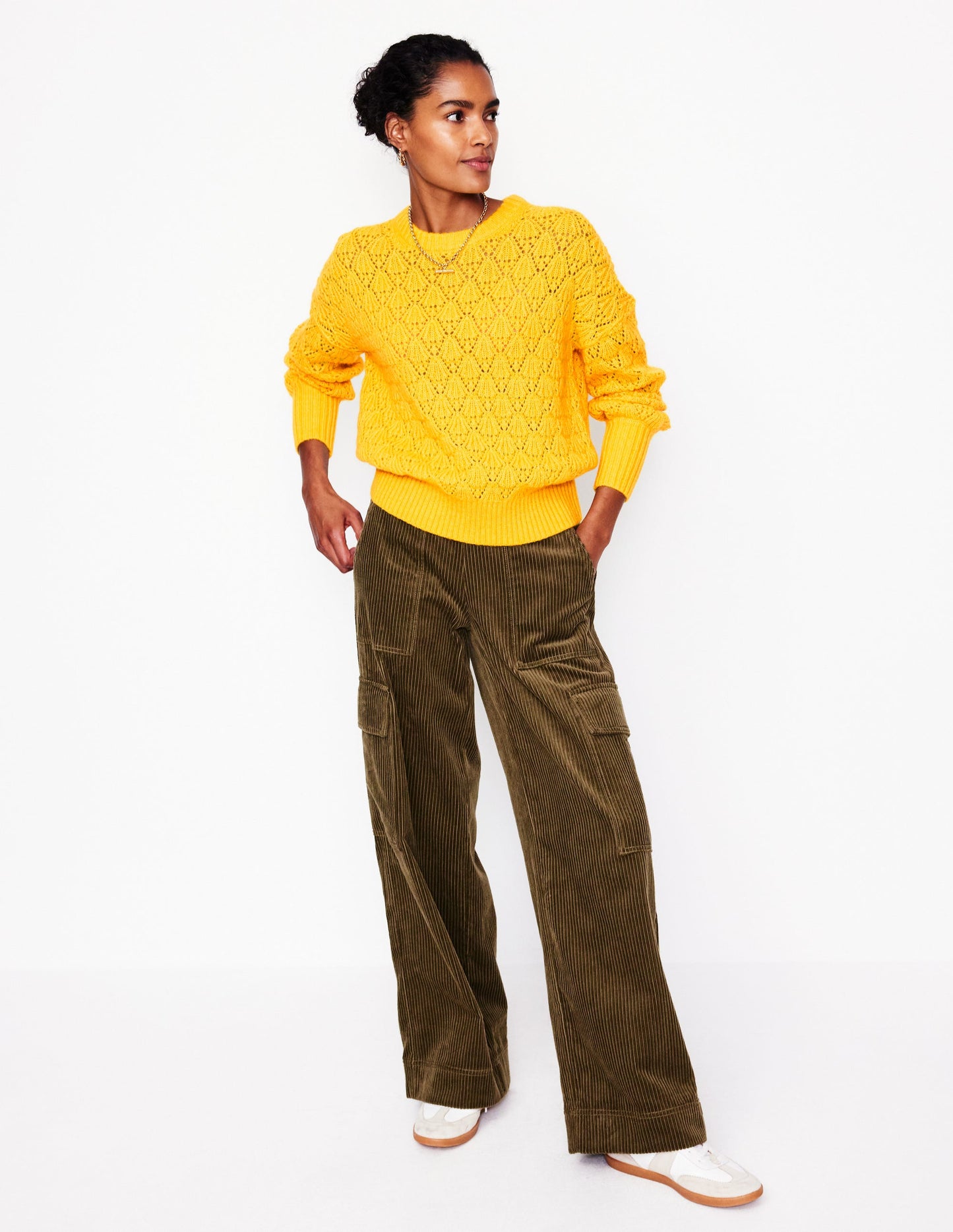 Chunky Pointelle Sweater-Pineapple Yellow