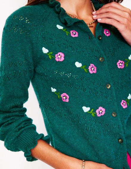 Fae Embroidered Cardigan-Glade Green