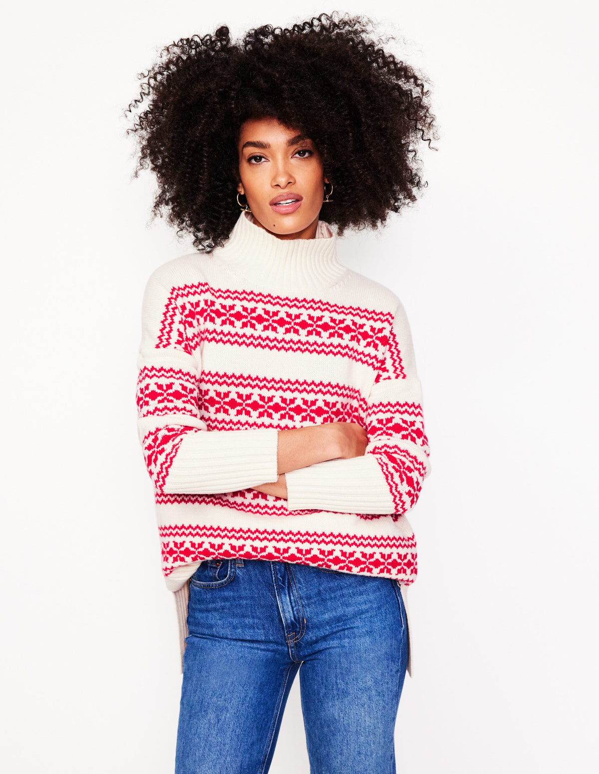 Jessica Oversized Sweater-Red Fair Isle - Image 1