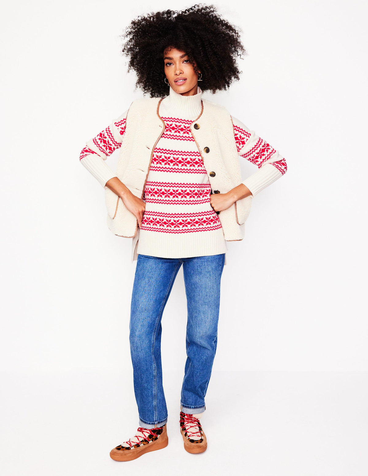Jessica Oversized Sweater-Red Fair Isle - Image 4