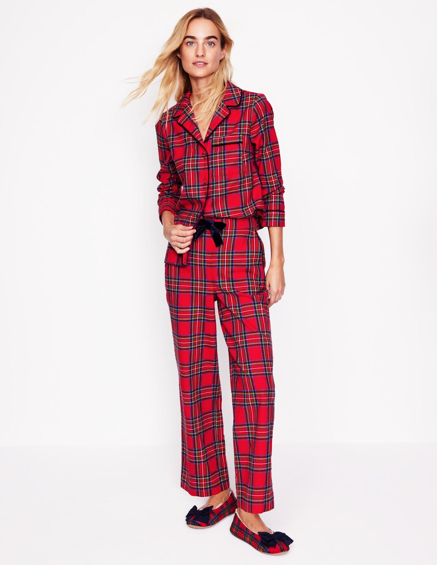 Brushed Cotton Pajama Pants-Red and Blue Check