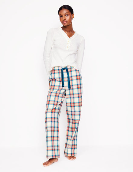 Brushed Cotton Pajama Pants-Eggnog & Orange Check