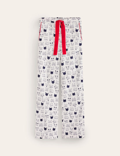 Brushed Cotton Pajama Pants-Ivory, Cats