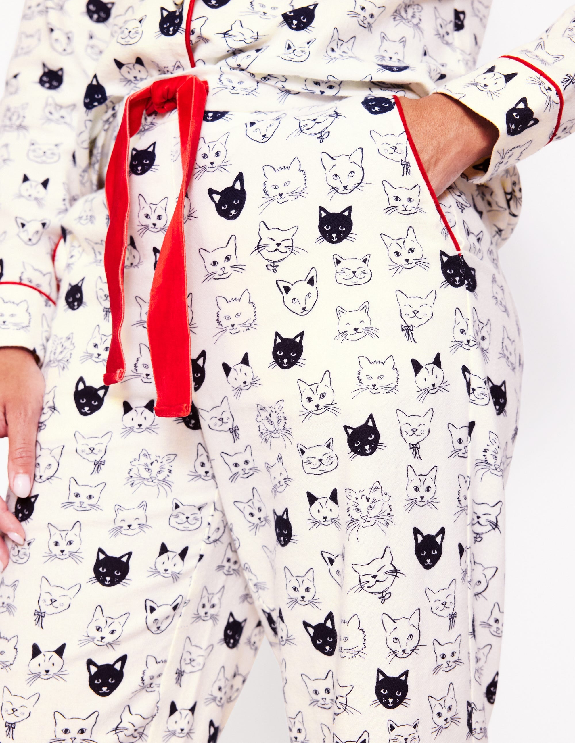 Brushed Cotton Pajama Pants-Ivory, Cats - Image 2