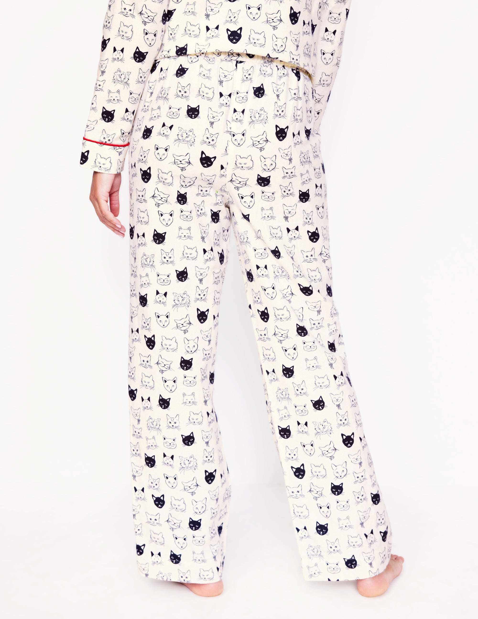 Brushed Cotton Pajama Pants-Ivory, Cats - Image 3