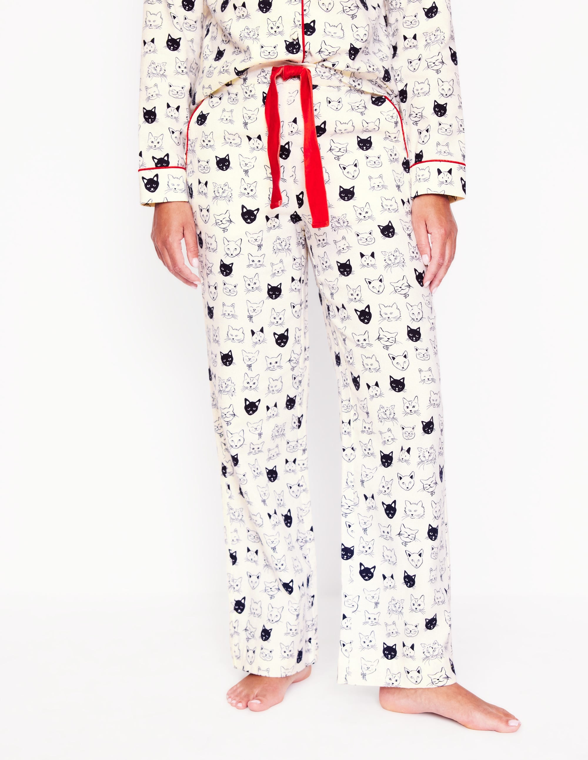 Brushed Cotton Pajama Pants-Ivory, Cats - Image 4
