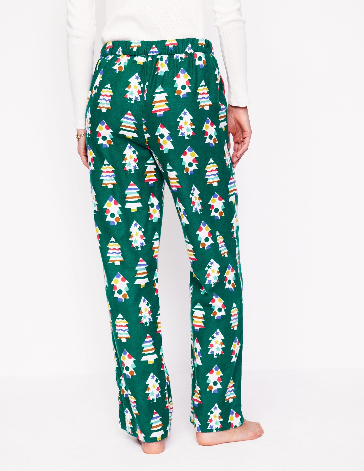 Brushed Cotton Pajama Pants-Malachite, Christmas Trees