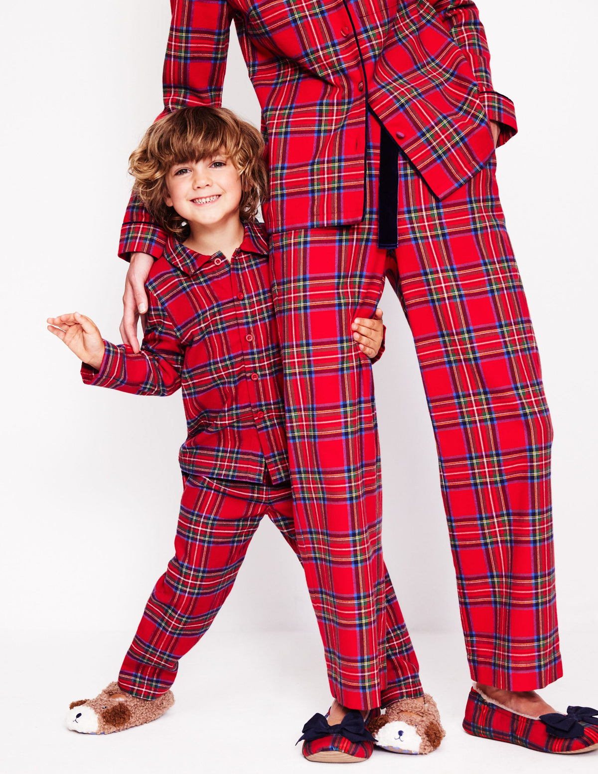 Brushed Cotton Pajama Pants-Tonal Reds Check-5
