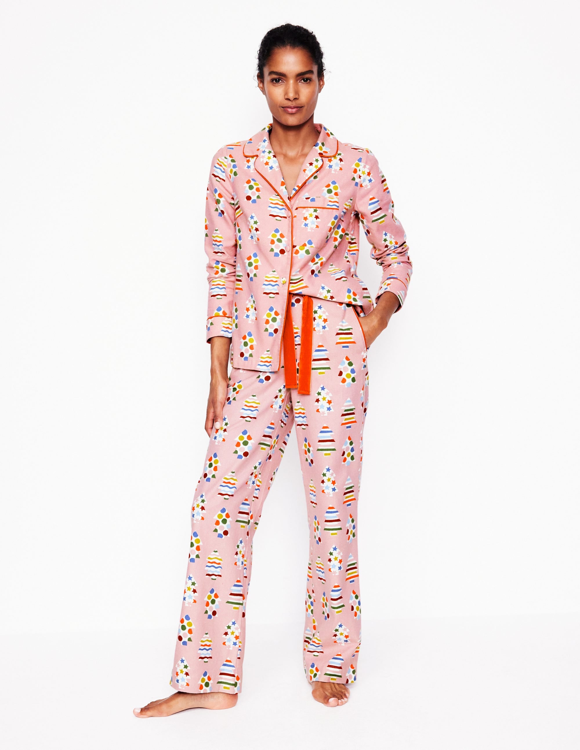 Brushed Cotton Pajama Pants-Quartz, Christmas Trees - Image 1