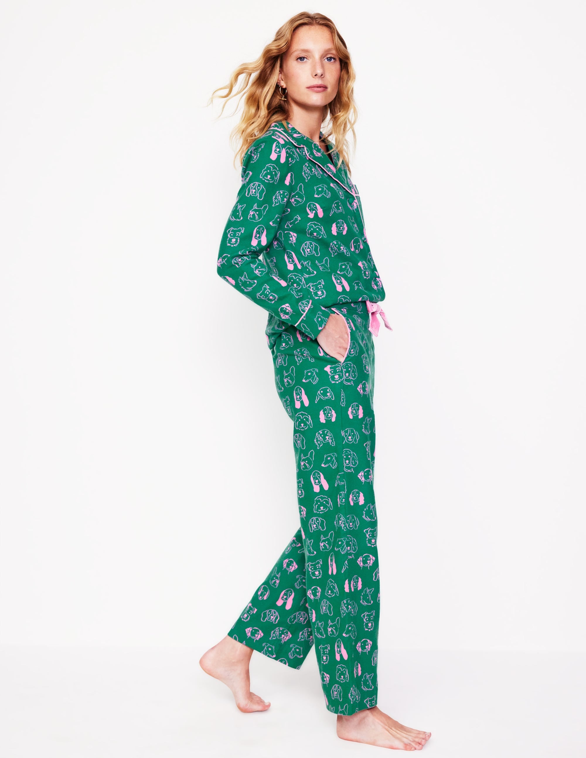 Brushed Cotton Pajama Pants-Malachite, Dogs - Image 1