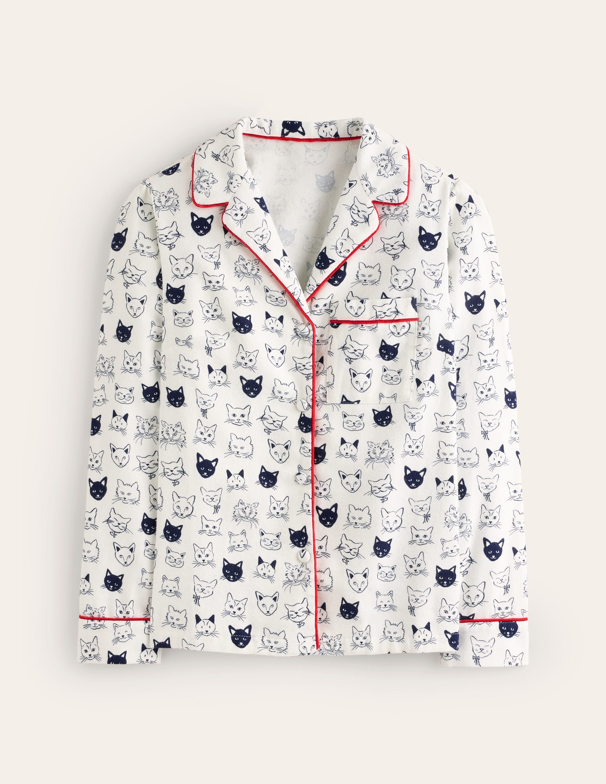 Brushed Cotton Pajama Shirt-Ivory, Cats - Image 5