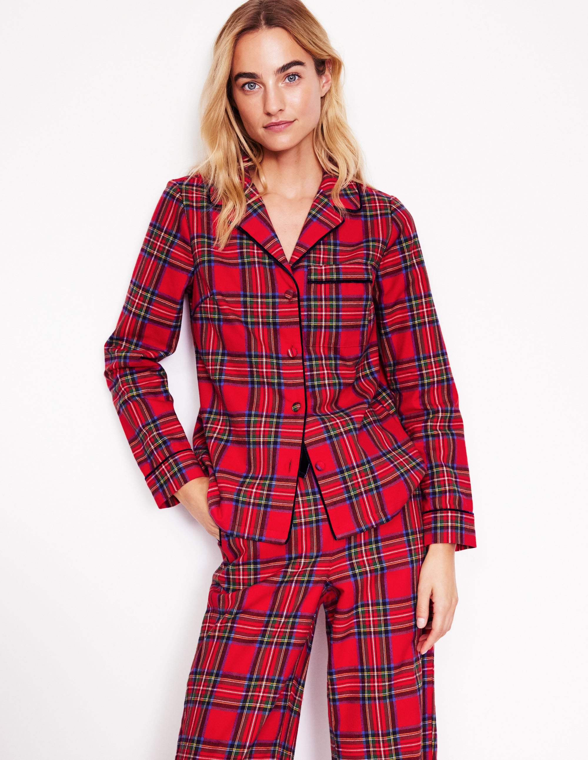 Brushed Cotton Pajama Shirt-Red and Blue Check - Image 1