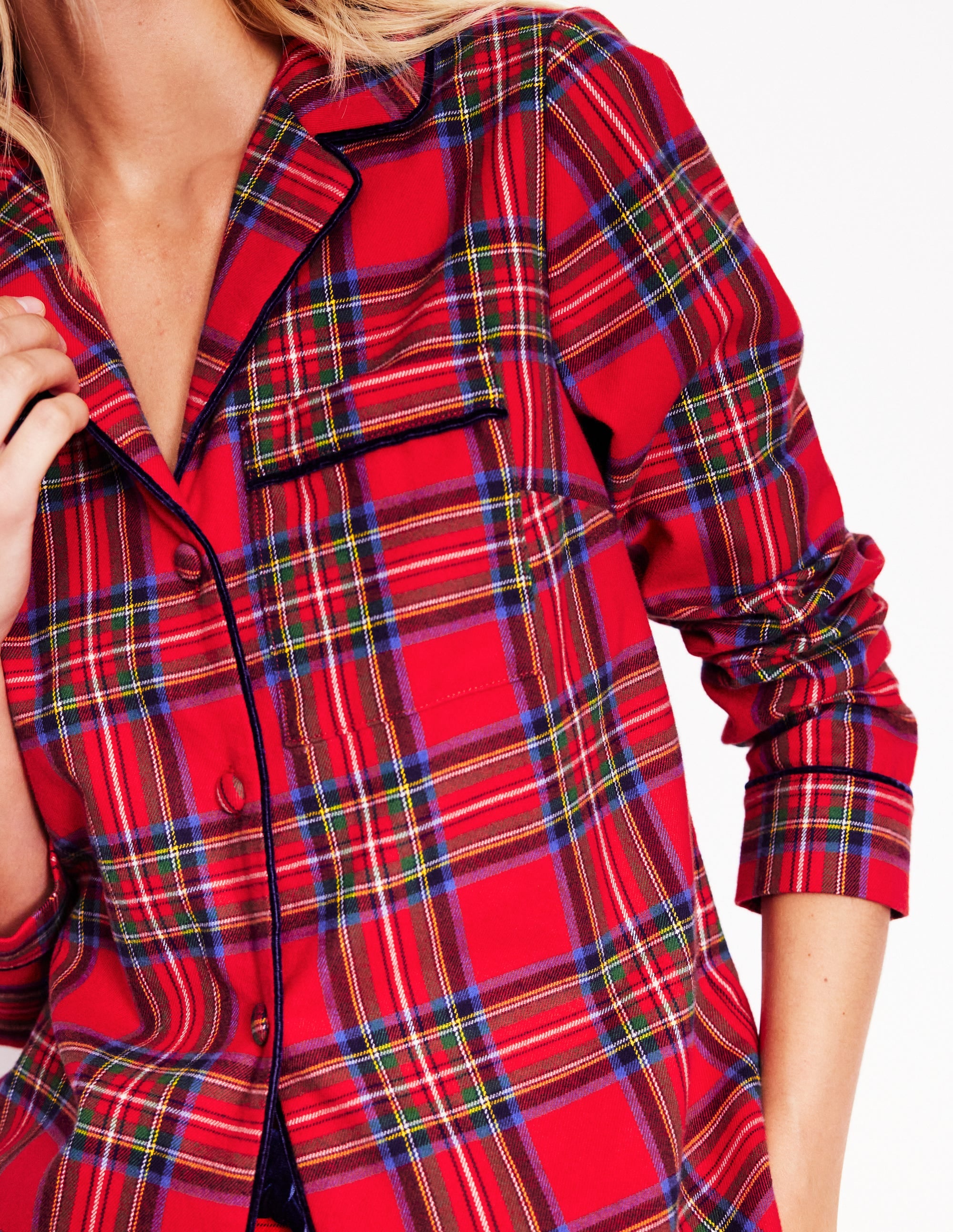 Brushed Cotton Pajama Shirt-Red and Blue Check - Image 2