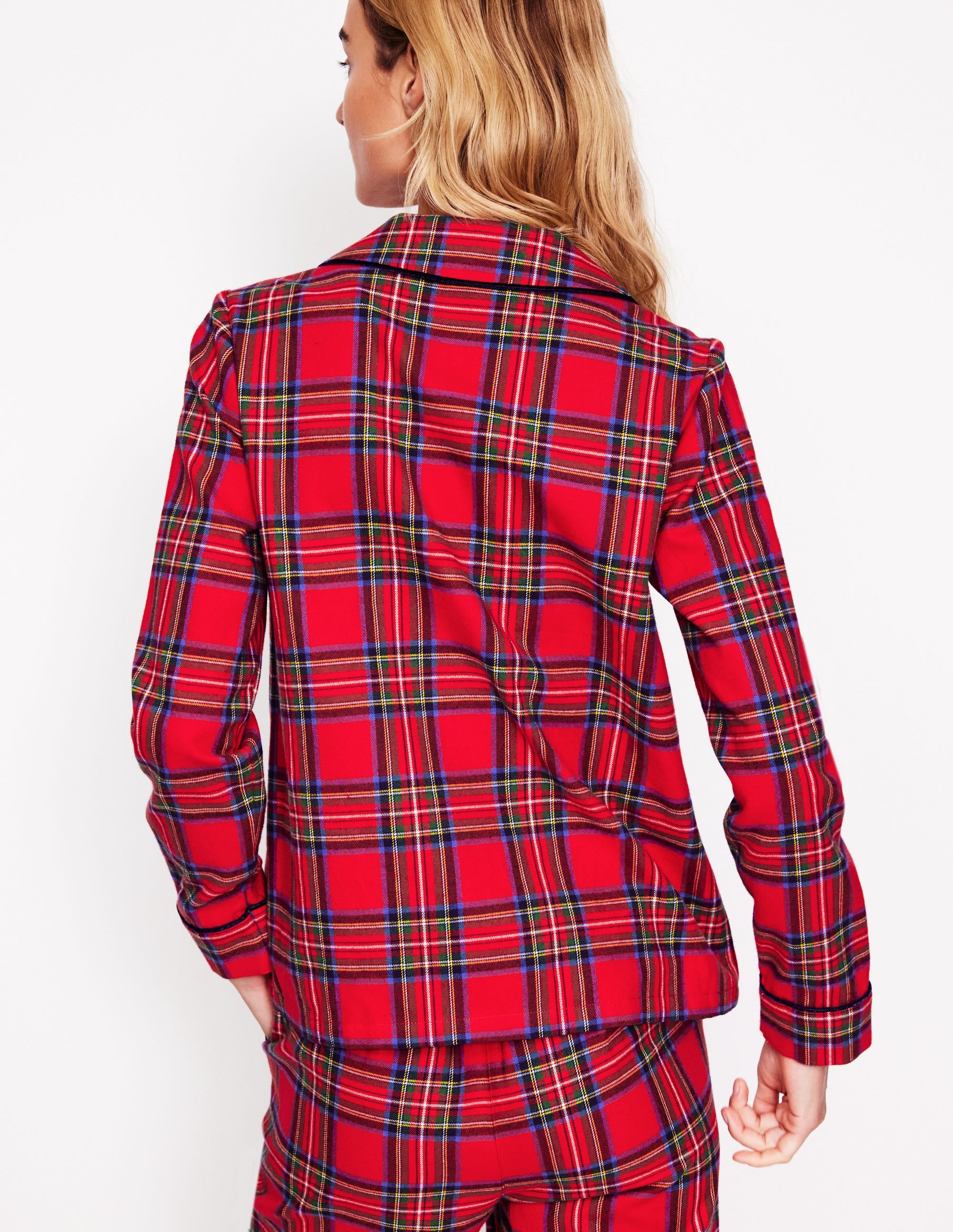 Brushed Cotton Pajama Shirt-Red and Blue Check - Image 3
