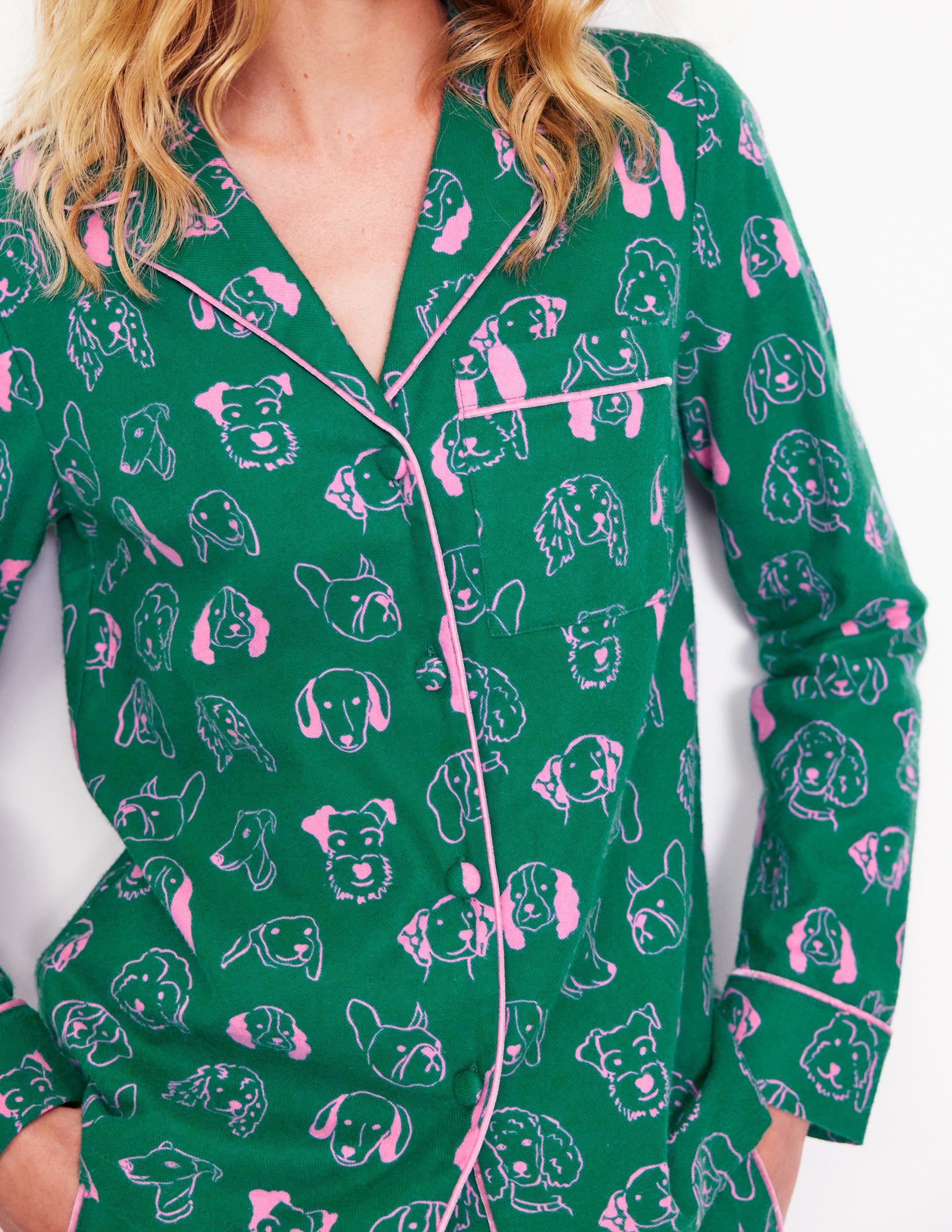 Brushed Cotton Pajama Shirt-Malachite, Dogs - Image 2