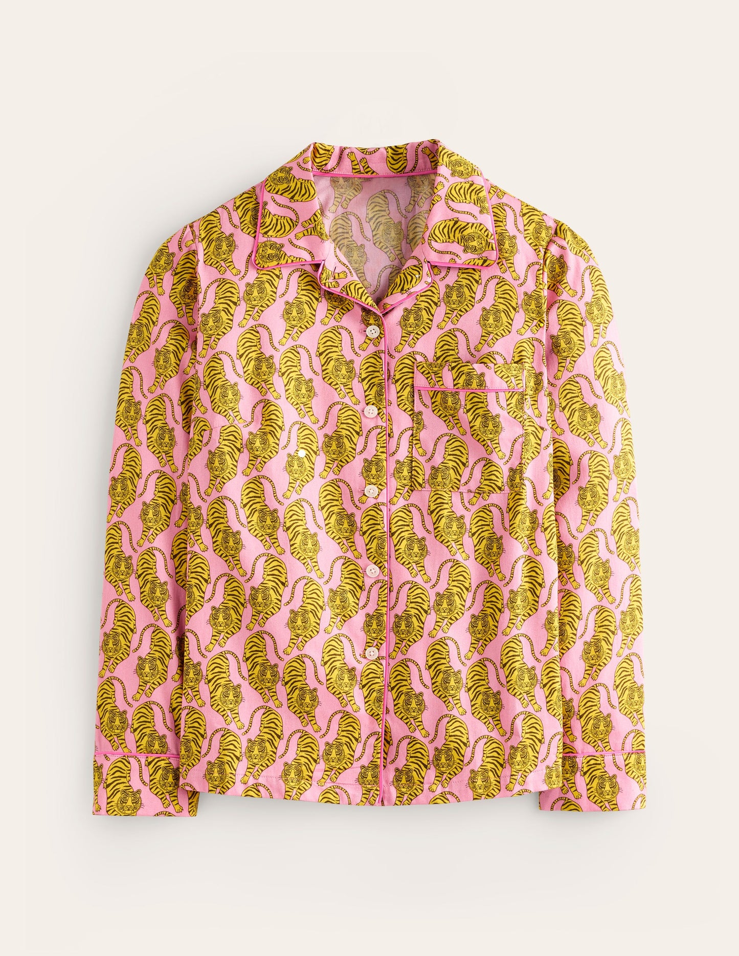 Cotton Sateen Pajama Shirt-Ceylon Yellow, Tiger