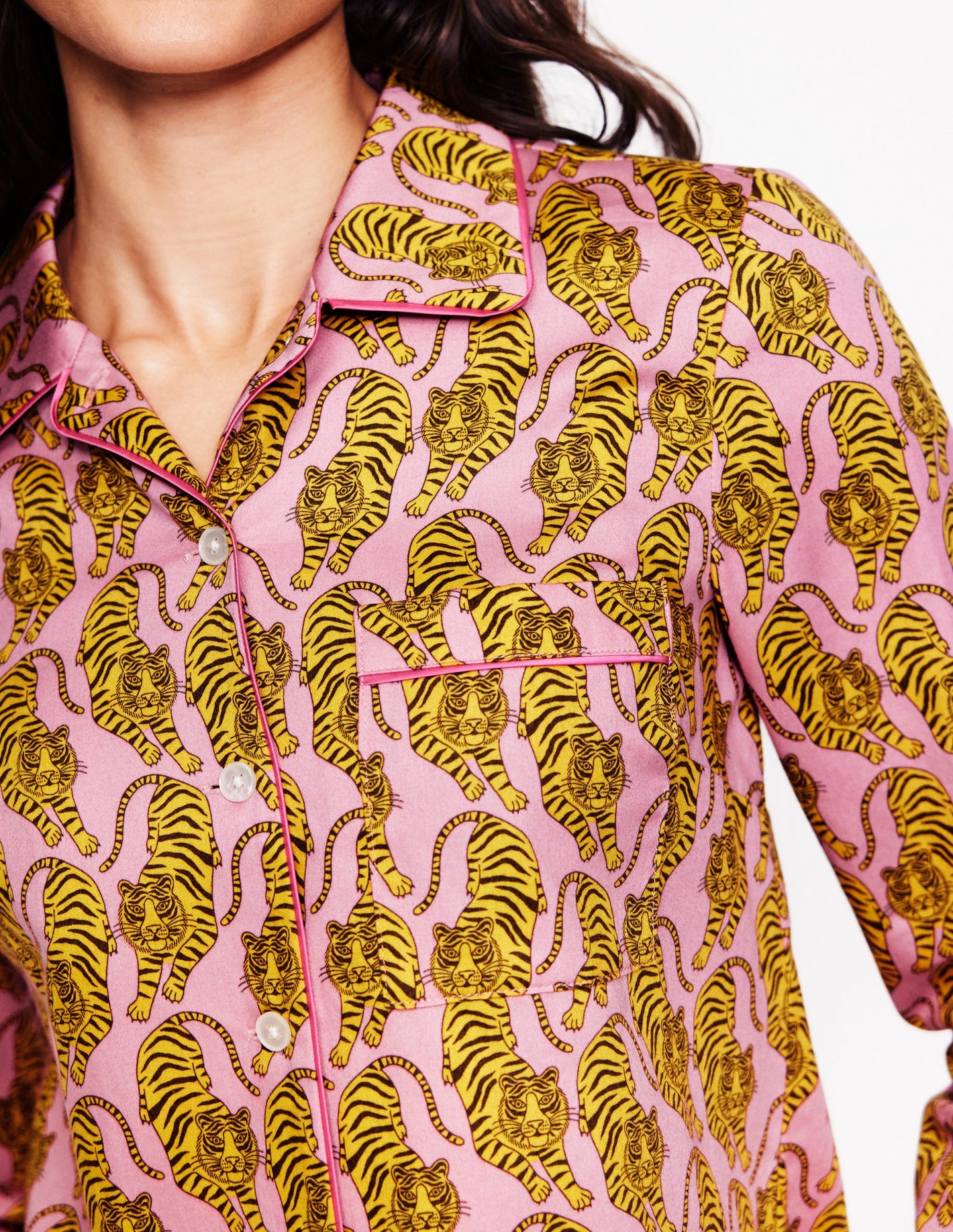 Cotton Sateen Pajama Shirt-Ceylon Yellow, Tiger