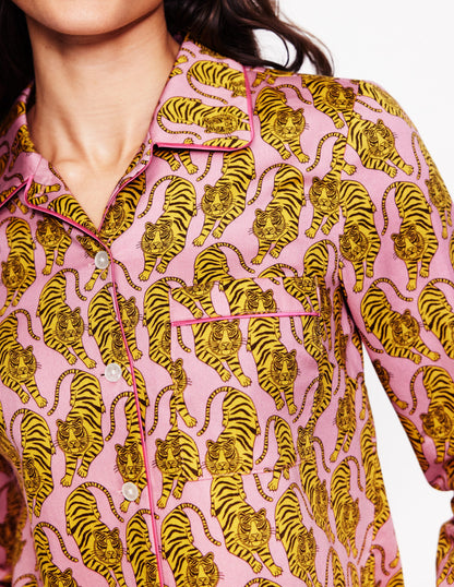 Cotton Sateen Pajama Shirt-Ceylon Yellow, Tiger